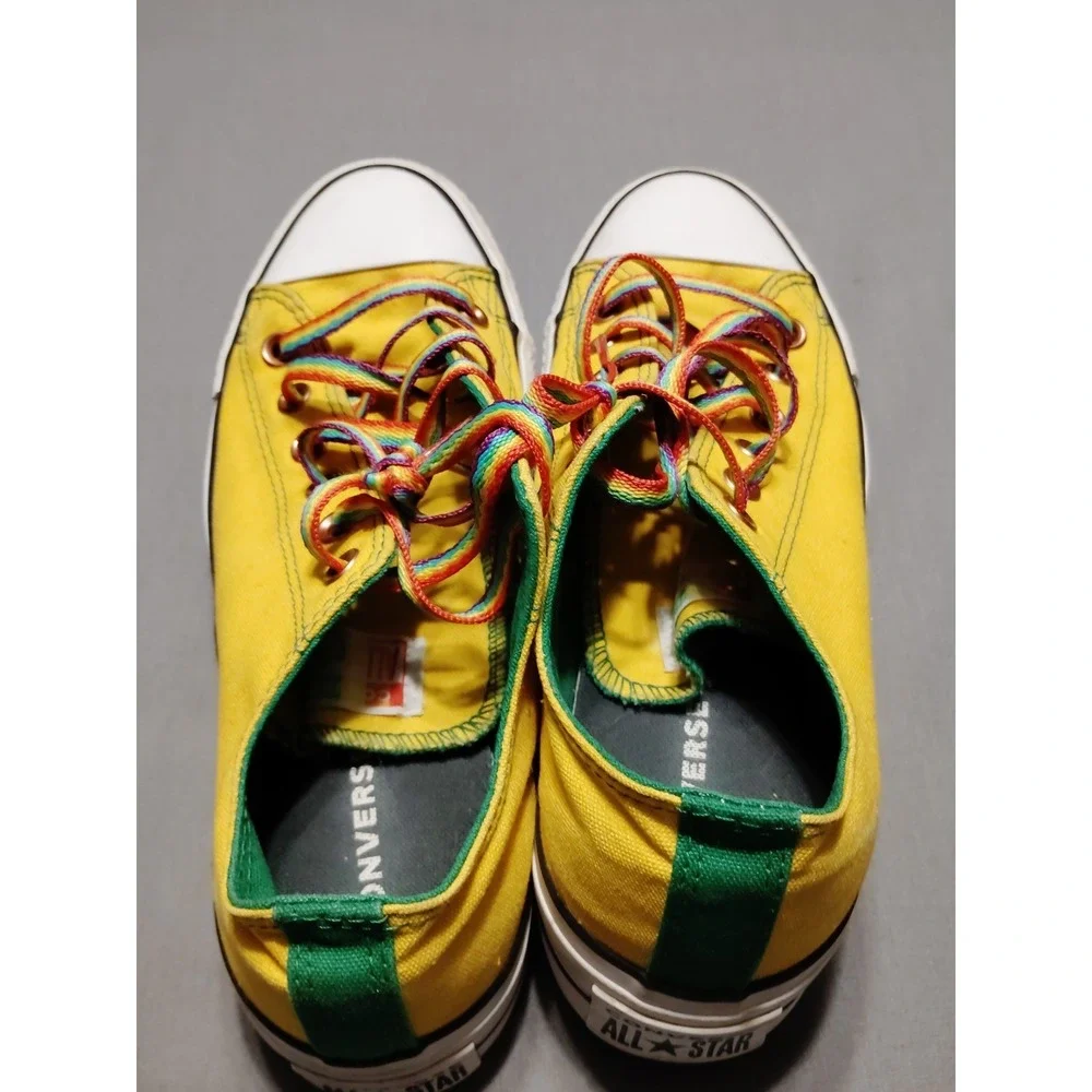 Converse All Star Low Top WM8/M6 UNISEX‎ Yellow Rainbow Wedding Shoes Sneakers - Picture 7 of 9
